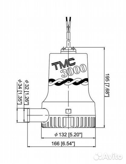 Трюмная помпа TMC 3000 осушительная 12V 189 л/мин