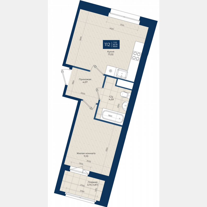 1-к. квартира, 38,7 м², 12/12 эт.