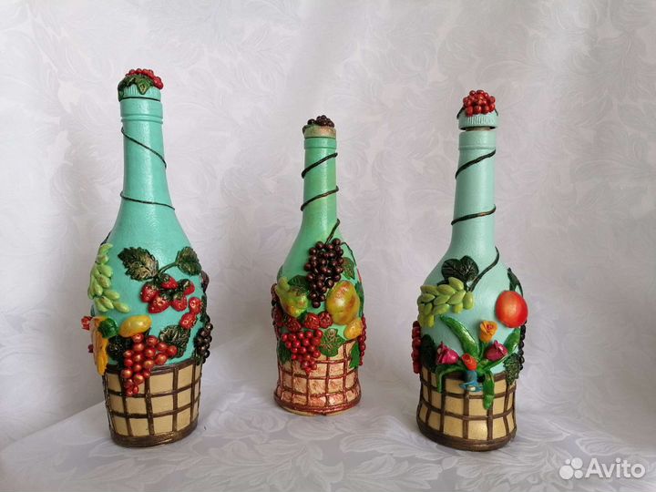 Бутылка стеклянная, декорированная