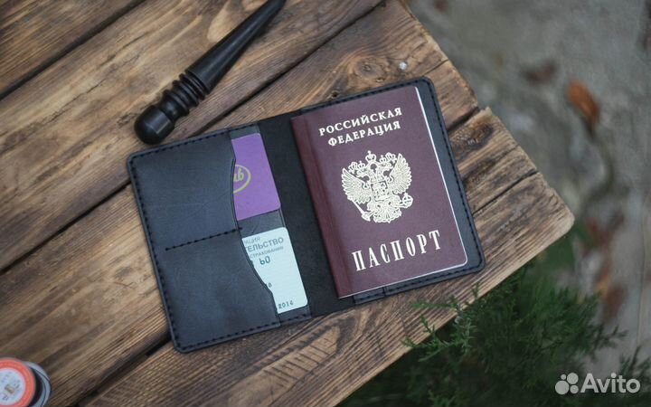 Обложка на паспорт и документы Black из кожи