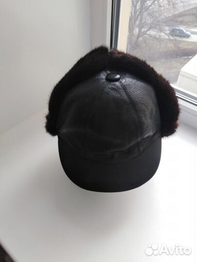 Шапочка, натуральная кожа+норка