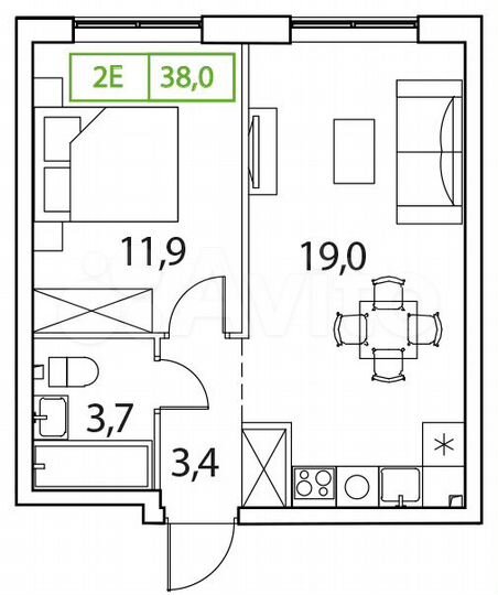 2-к. квартира, 38 м², 16/17 эт.