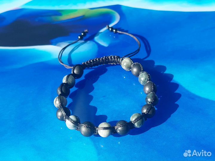 Браслет из Натурального Камня Шунгит, Кошачий Глаз