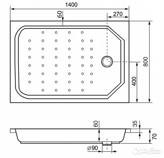 Душевой поддон акрил RGW Acrylic style PR 140х8