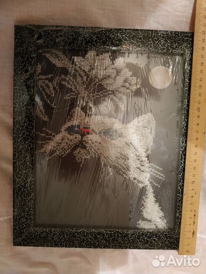 Картина бисером Кот с цветами