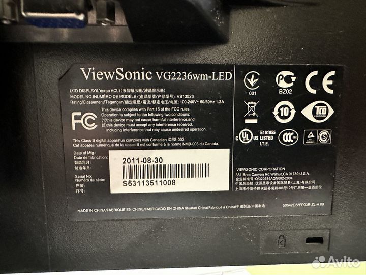 Монитор viewsonic 21.5 дюймов