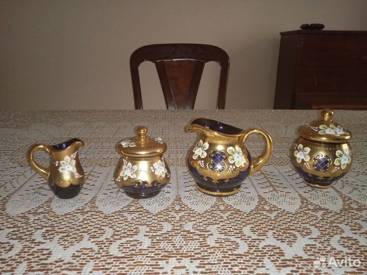 Чайный и кофейный сервизы.Кобальт. Богемия