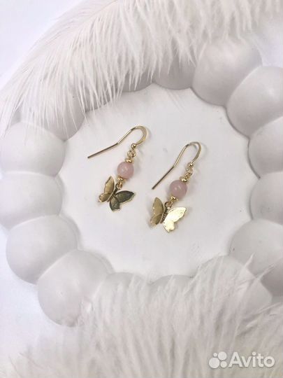 Серьги с натуральным кварцем бабочки