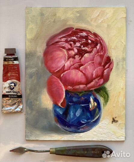 Живопись маслом картина пион, цветы пионы на холст