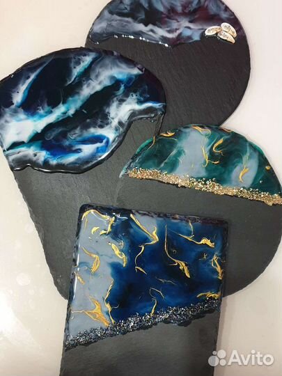 Блюдо, менажница с эпоксидной смолой