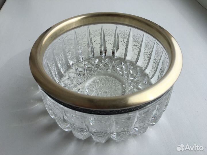 Хрустальная ваза с серебряным ободком с позолотой