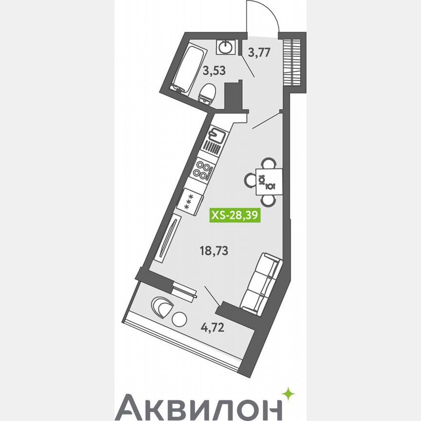 Квартира-студия, 28,5 м², 12/13 эт.
