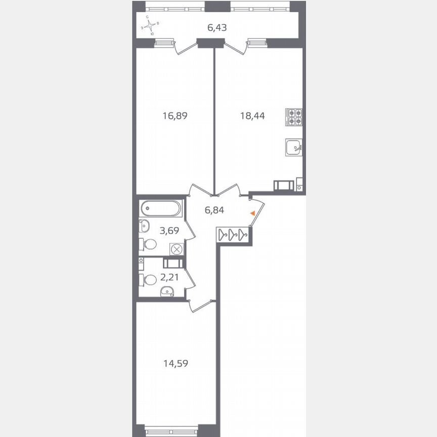 2-к. квартира, 65,9 м², 10/16 эт.