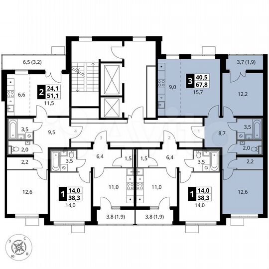 3-к. квартира, 67,8 м², 13/17 эт.