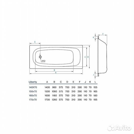 Стальная ванна koller pool Liberty 1700x700 B70C2200E