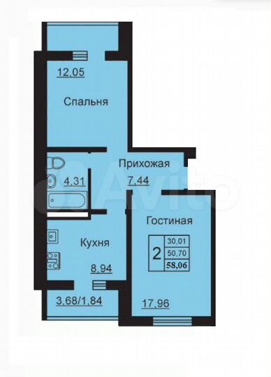 2-к. квартира, 58,1 м², 4/10 эт.