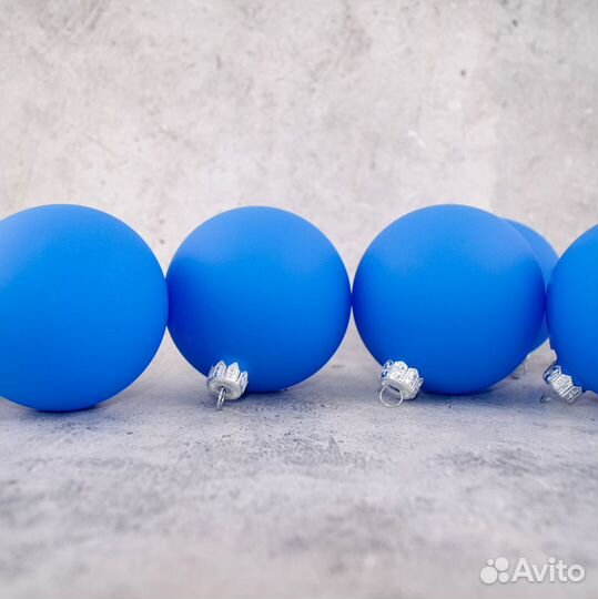 Елочные стеклянные шары васильковые 8,5 см 6 шт