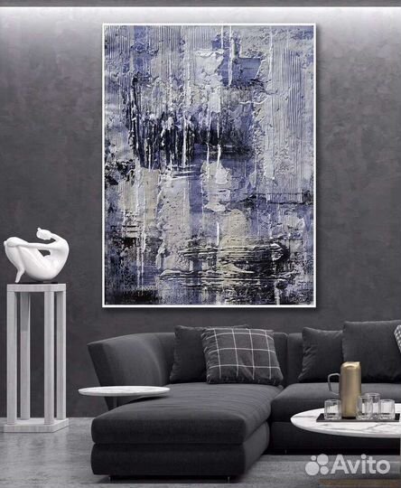 Картина маслом бело сиреневая абстракция