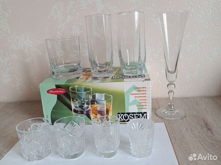 Хрустальные стопки. 4 вида по 6 штук, стаканы