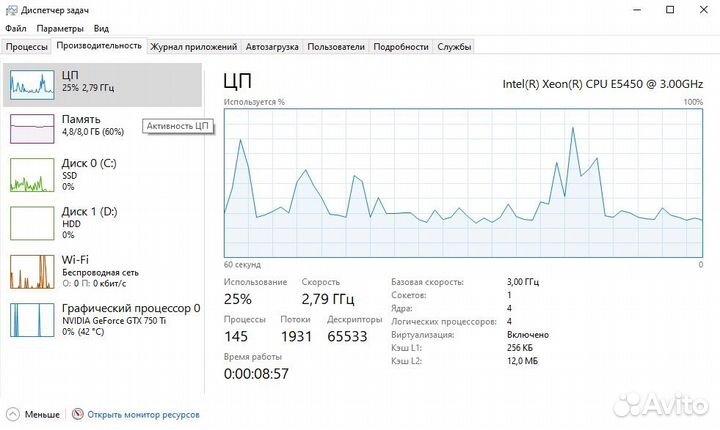 Домашний пк E5450/8gb/SSD/750ti