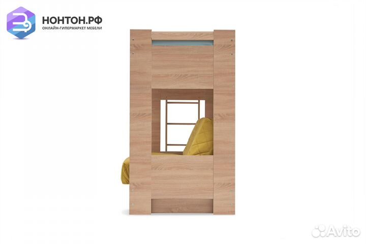 Двухъярусная кровать с диван-кроватью велюр желтый