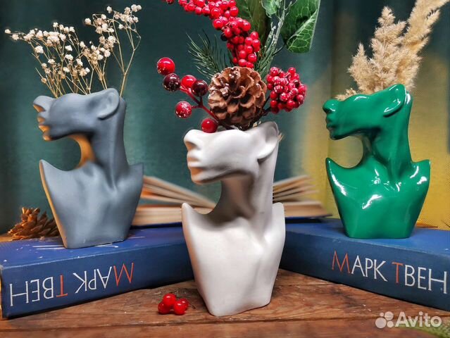 Ваза для сухоцветов силуэт девушки кашпо голова