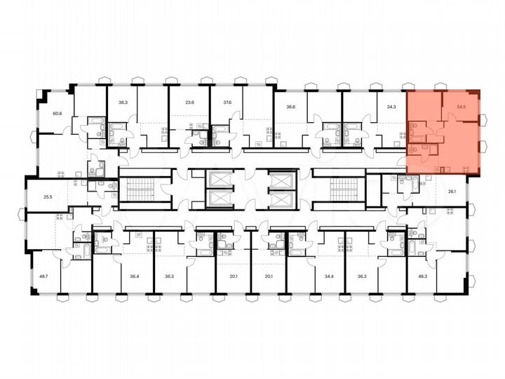 2-к. квартира, 54,5 м², 24/24 эт.