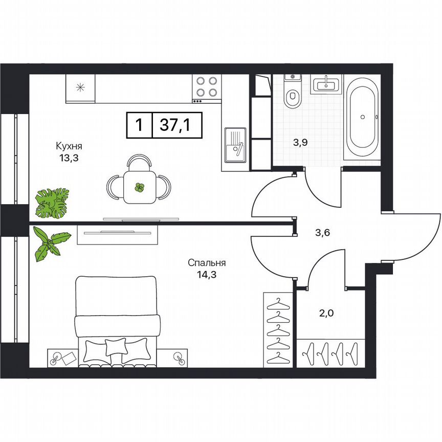 1-к. квартира, 37,1 м², 14/17 эт.