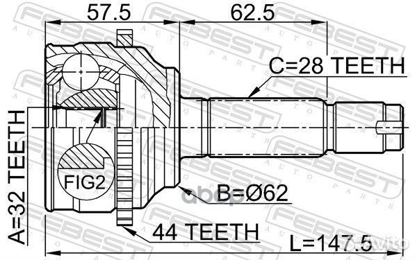 Шрус наружный 32X62X28 0510-044A44 Febest