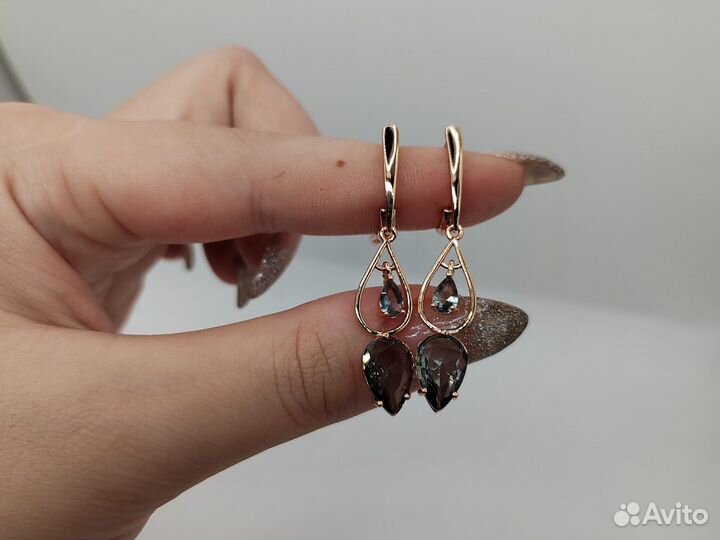 Стильные серьги, раухтопаз