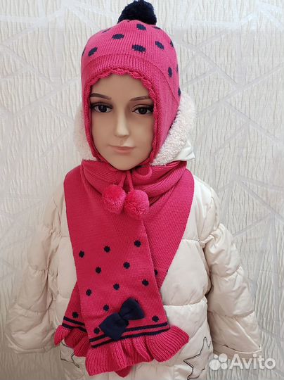 Шапка/комплект шапка +шарф для девочки,Корея Новое