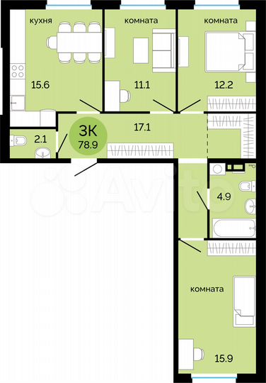 3-к. квартира, 78,9 м², 3/14 эт.