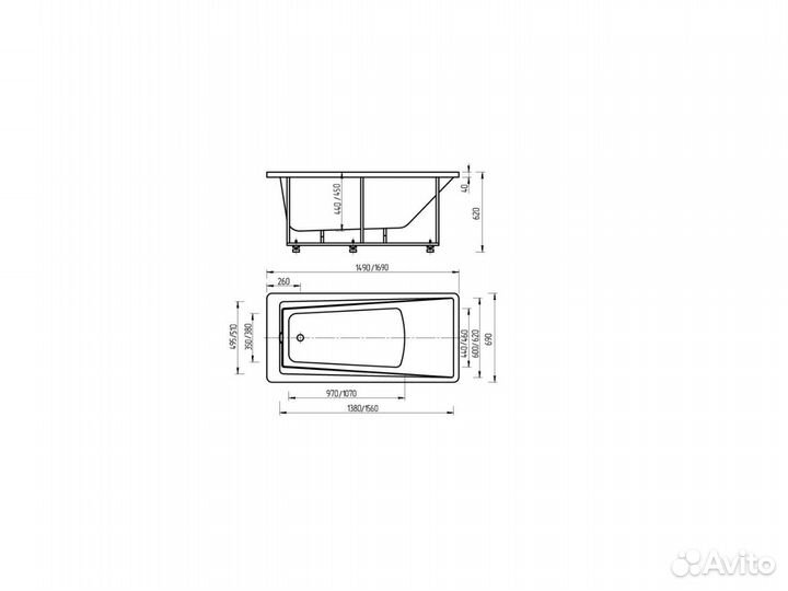 Ванна акриловая Либра 170 х 69