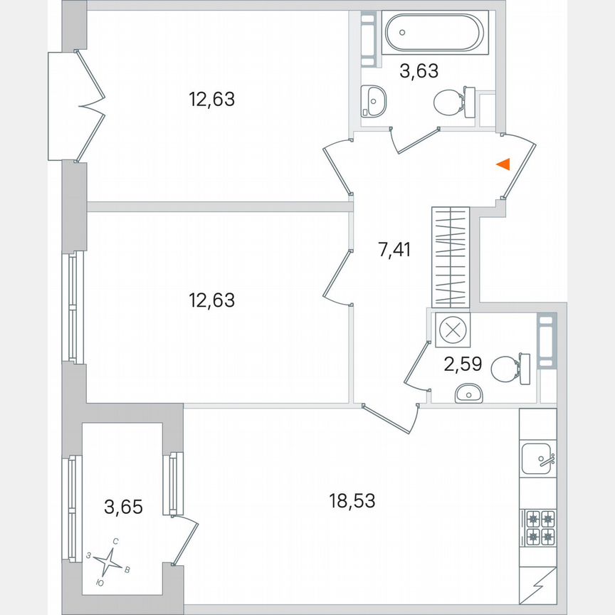 2-к. квартира, 59,3 м², 4/4 эт.