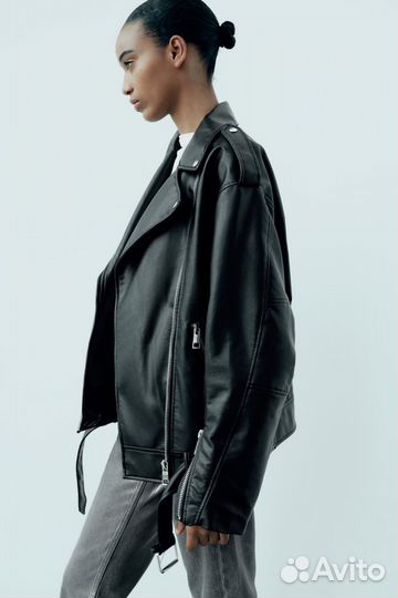 Oversized faux leather biker jacket