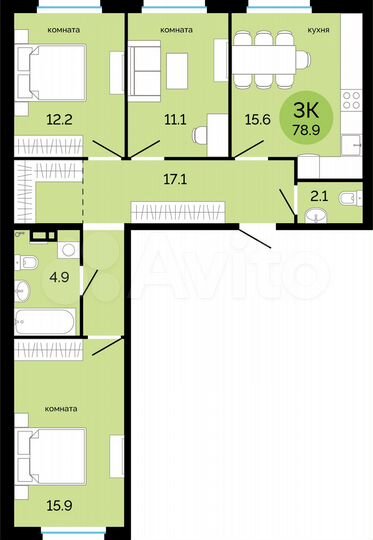 3-к. квартира, 78,9 м², 9/17 эт.