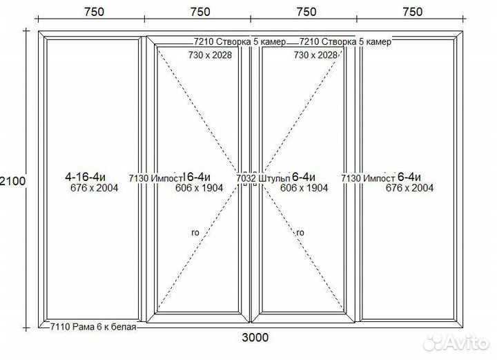 Пластиковая балконная дверь 3000*2100(штульп)