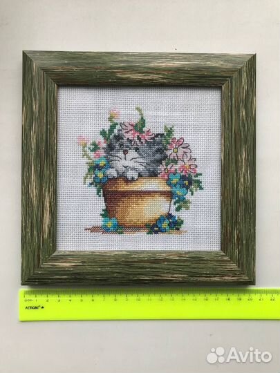 Картина, вышитая крестом Котенок