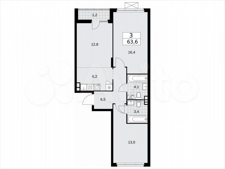 3-к. квартира, 63,6 м², 13/15 эт.