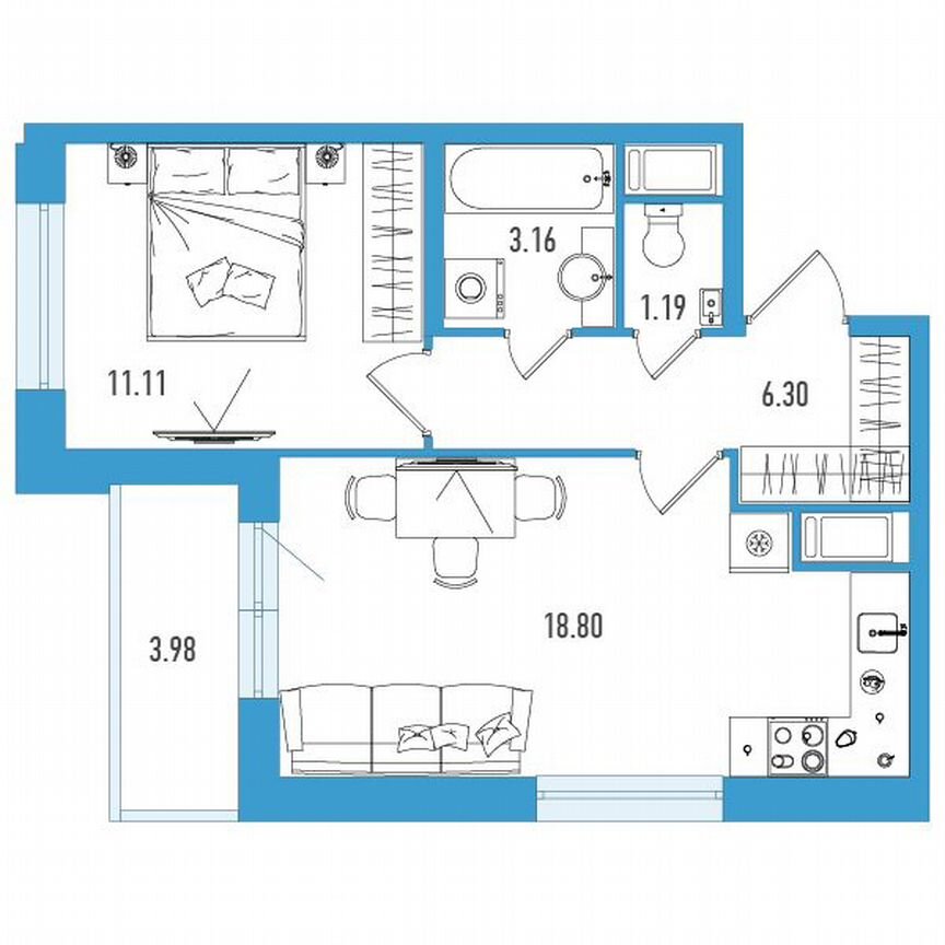 1-к. квартира, 42 м², 11/18 эт.