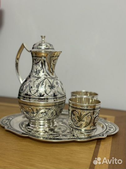 Кувшин со стаканами из серебра кубачи