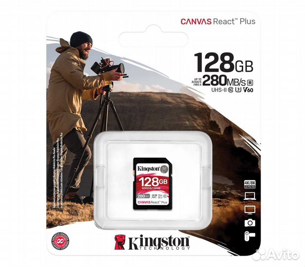 Карта памяти Kingston sdxc 128GB Canvas React Plus UHS-II V60 100/280Mb/s