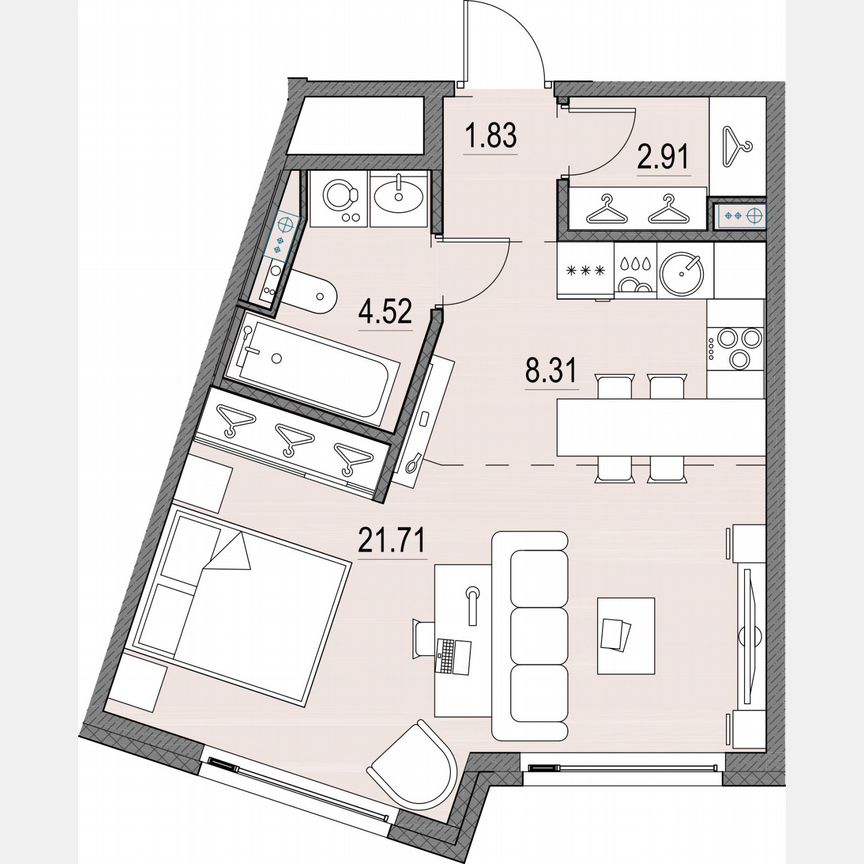 Квартира-студия, 39,1 м², 7/16 эт.