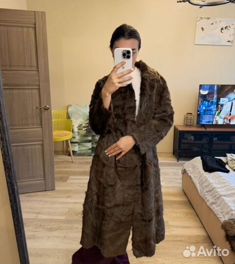 Шуба из меха тиградо молочный шоколад