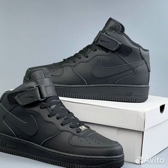 Теплые Nike Air Force 1 Черные с мехом Black