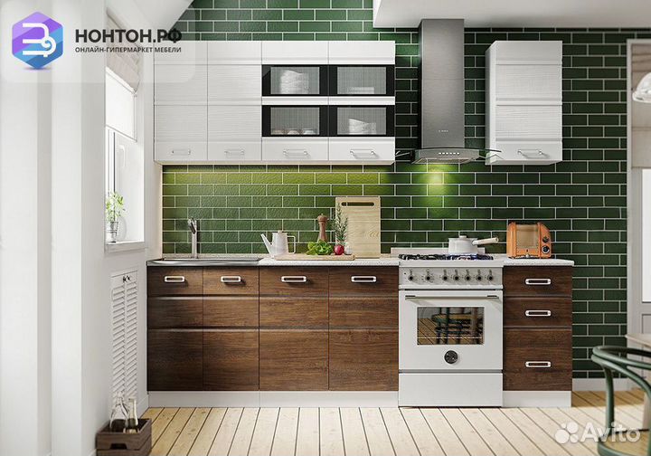 Кухня Техно-2 1.8 м белый матовый / дерево