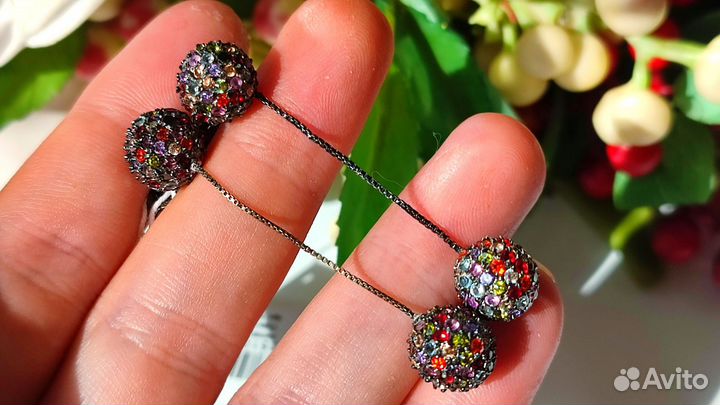 Длинные серьги гвоздики с пр камнями 9,58 гр, 925