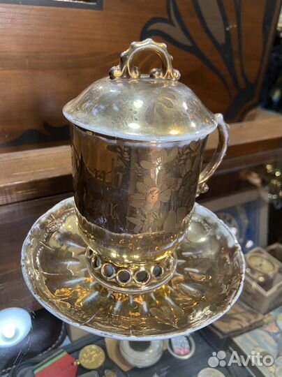 Старинная чайная пара, фарфор Кузнецов