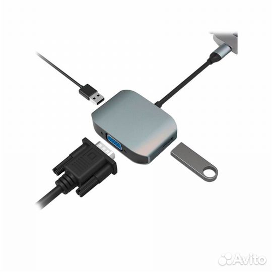 Переходник Comma Clian Type C to VGA + USB3.0 + US