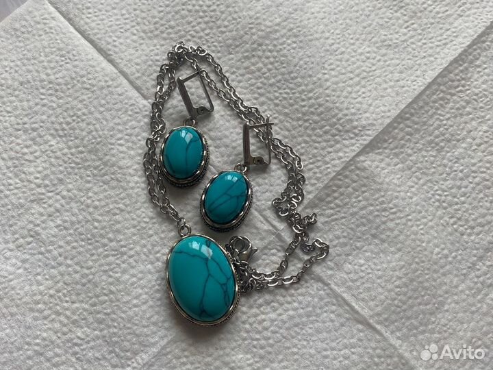 Кулон серьги и кольцо бирюза
